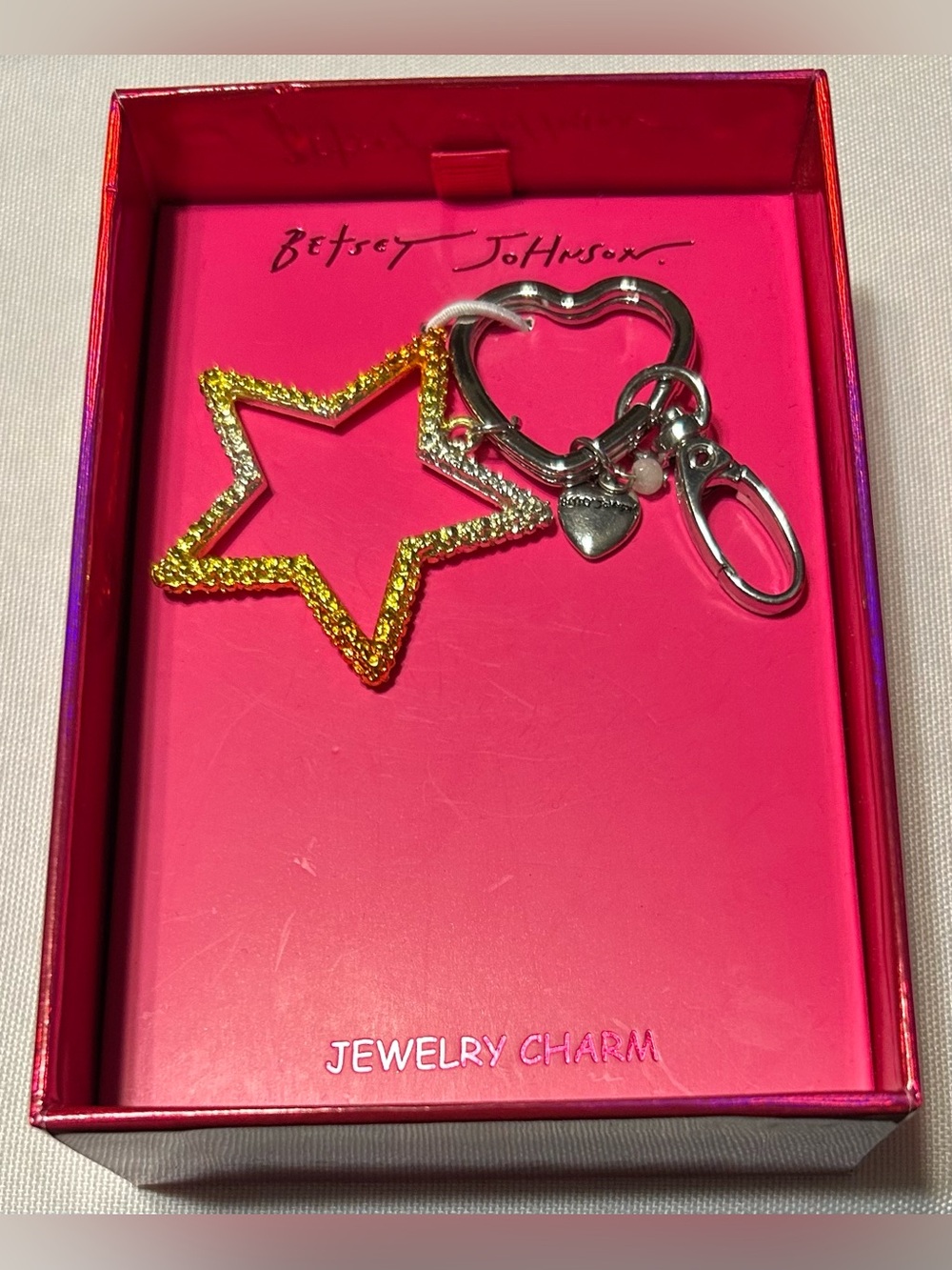 Betsey Johnson Gold Star Keychain/Bag Charm with Silver Hardware